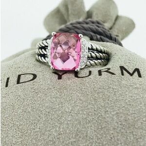 David Yurman Sterling Silver Pink Tourmaline Diamond Petite Wheaton Ring Size 9